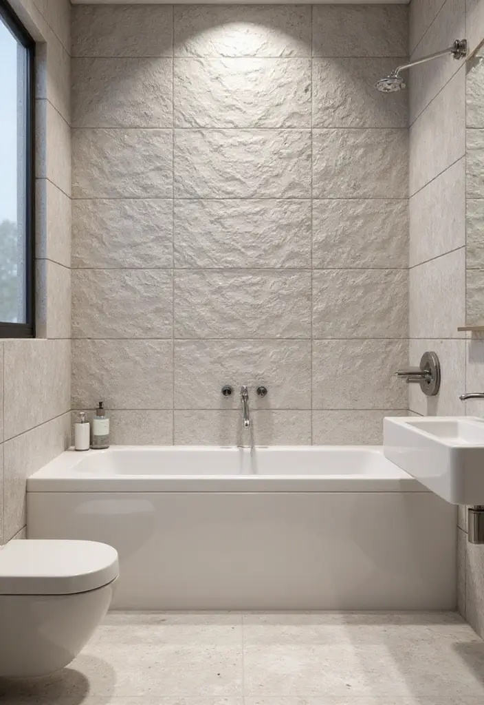 29 Bathroom Tiles Combination Ideas That Work Beautifully - 5. Textured Tiles for Added Depth 1