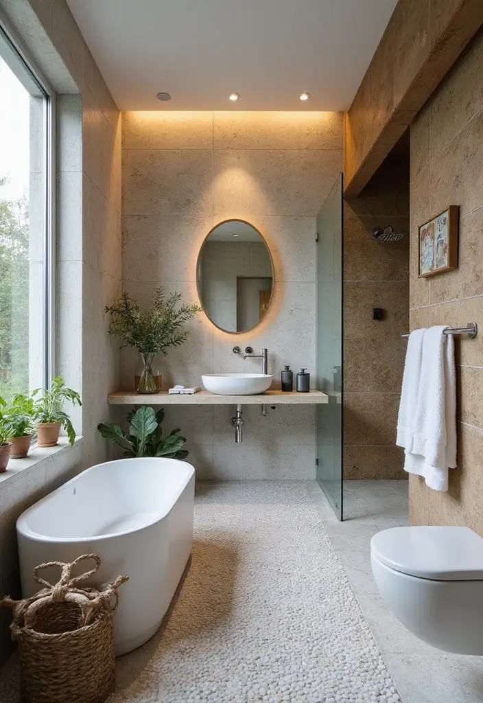 29 Bathroom Tiles Combination Ideas That Work Beautifully - 8. Mixed Materials for an Eclectic Look 1