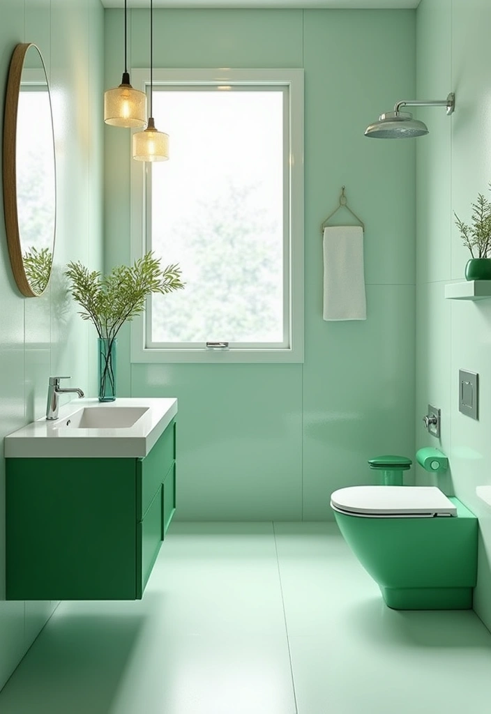 29 Green And White Bathroom Designs That Feel Fresh - 16. Stylish Green Fixtures 1