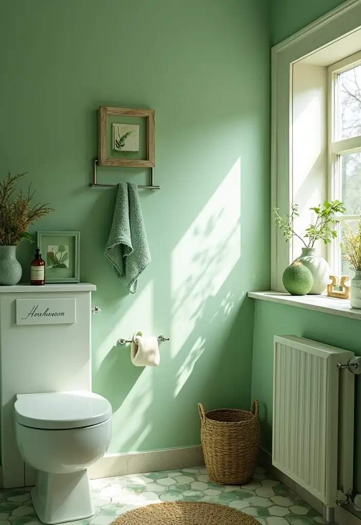 29 Green And White Bathroom Designs That Feel Fresh - 28. Personalized Green Decor Items 1
