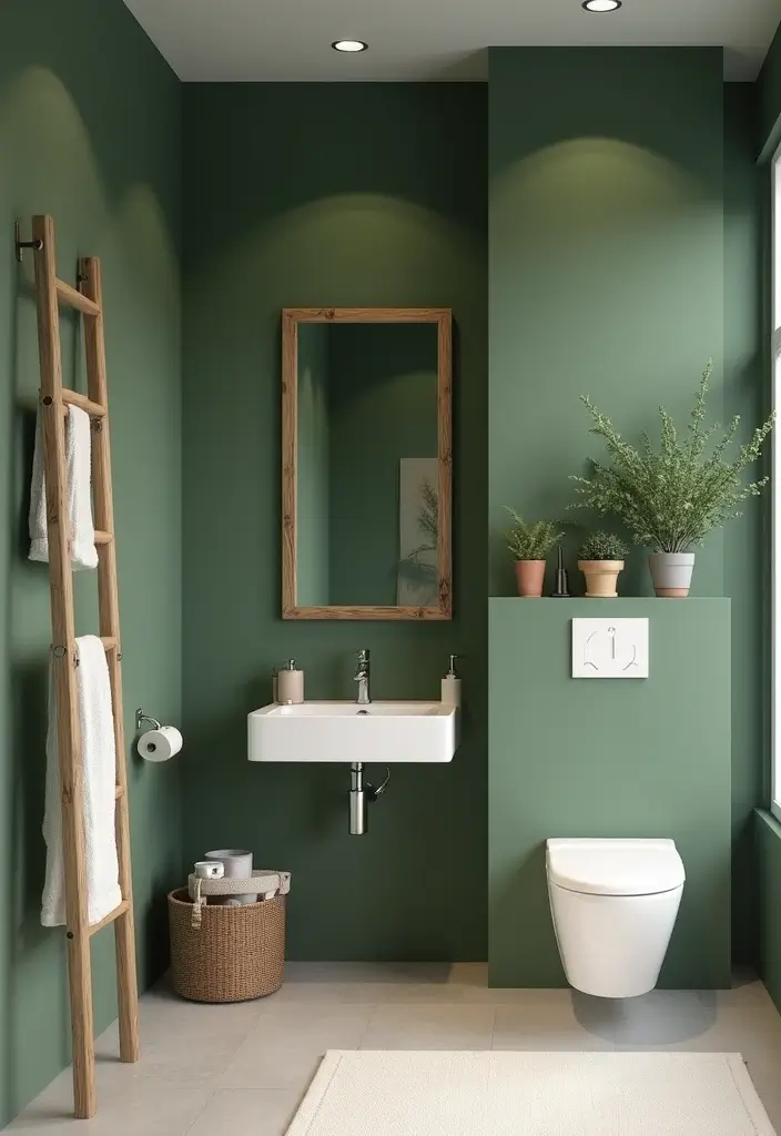 29 Green And White Bathroom Designs That Feel Fresh - 3. Earthy Green Paint 1