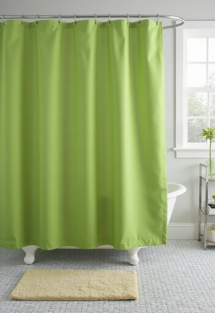 29 Green And White Bathroom Designs That Feel Fresh - 8. Green Accented Shower Curtains 1
