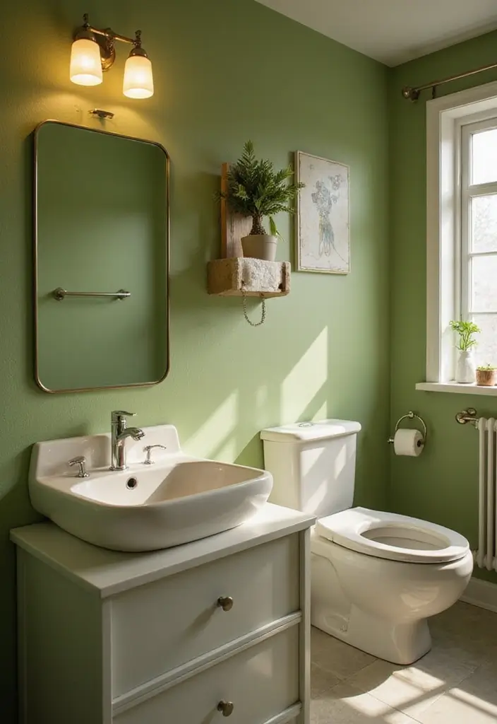 29 Green And White Bathroom Designs That Feel Fresh - 9. Stylish Green and White Lighting 1