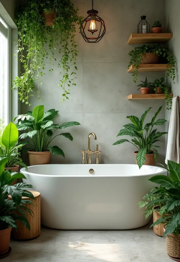 29 Modern French Country Bathroom Ideas That Feel Romantic - 12. Lush Greenery 1