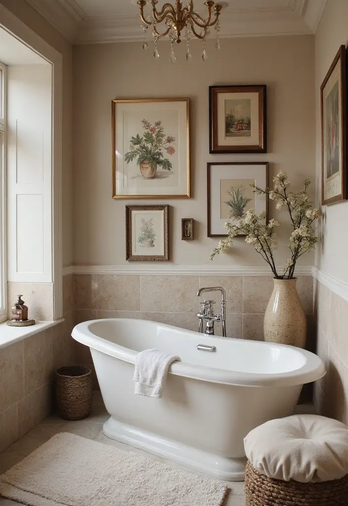 29 Modern French Country Bathroom Ideas That Feel Romantic - 17. Artistic Touches 1