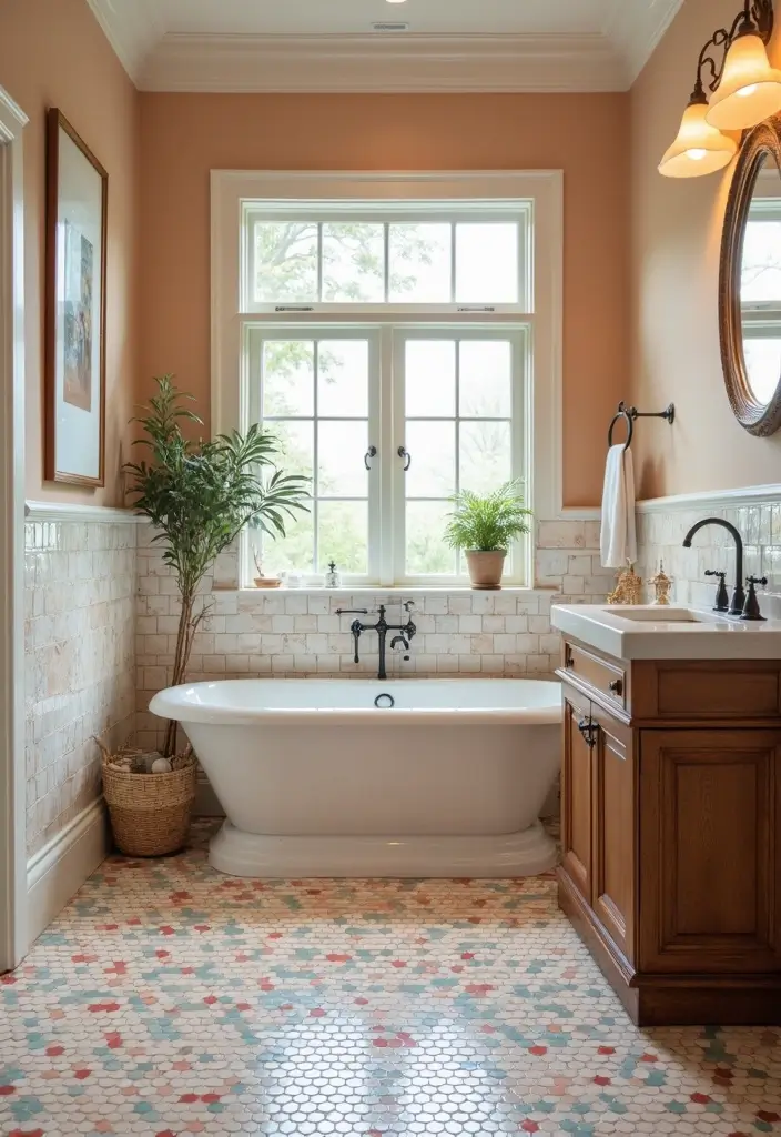 29 Modern French Country Bathroom Ideas That Feel Romantic - 22. French-Inspired Color Grout 1