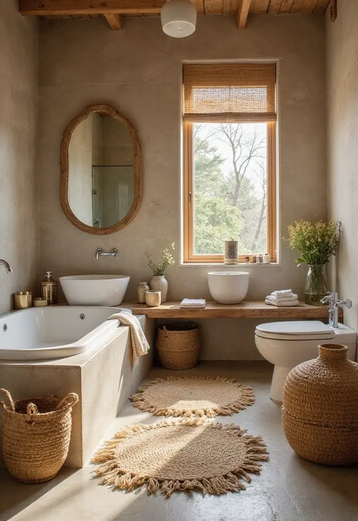 29 Modern French Country Bathroom Ideas That Feel Romantic - 26. Earthy Textures 1
