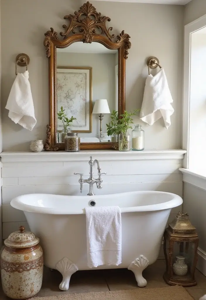 29 Modern French Country Bathroom Ideas That Feel Romantic - 5. Vintage Accessories 1