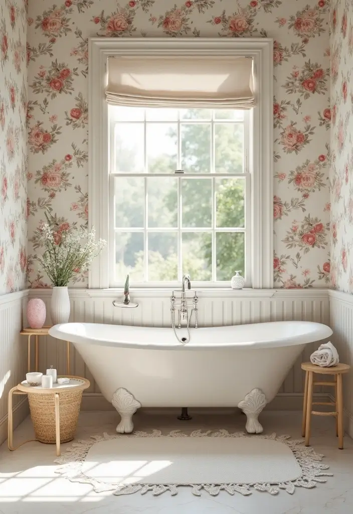 29 Modern French Country Bathroom Ideas That Feel Romantic - 6. Floral Patterns 1