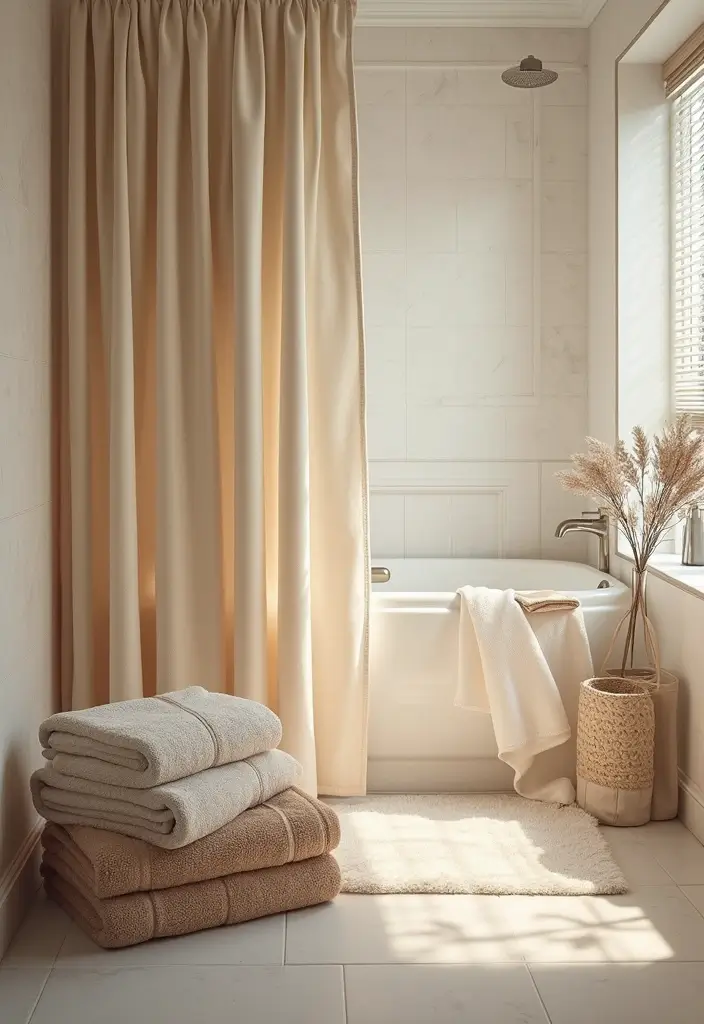 29 Modern French Country Bathroom Ideas That Feel Romantic - 8. Romantic Textiles 1