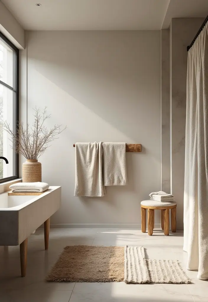 29 Modern Gray Bathroom Designs That Feel Sophisticated - 16. Stylish Textiles 1
