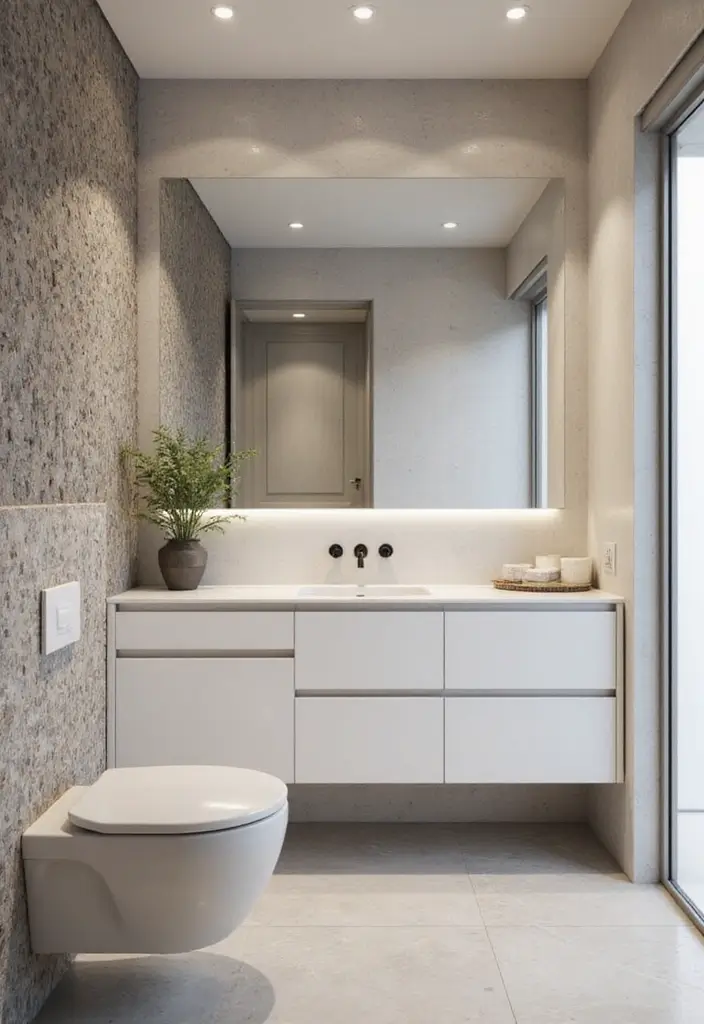 29 Modern Gray Bathroom Designs That Feel Sophisticated - 18. Subtle Accent Walls 1