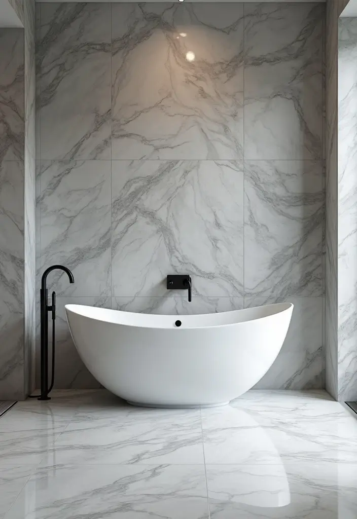 29 Modern Gray Bathroom Designs That Feel Sophisticated - 2. Gray Marble Elegance 1