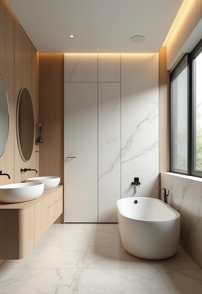 29 Modern Gray Bathroom Designs That Feel Sophisticated - 21. Curved Elements 1