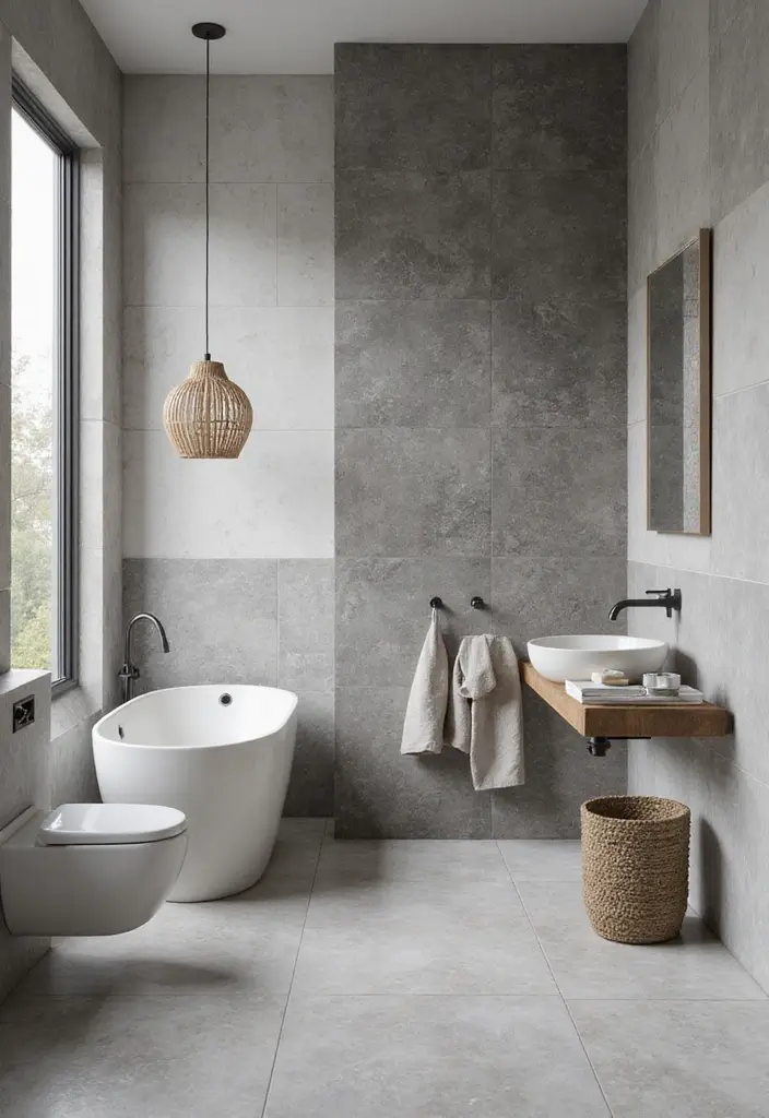 29 Modern Gray Bathroom Designs That Feel Sophisticated - 4. Textured Gray Tiles 1
