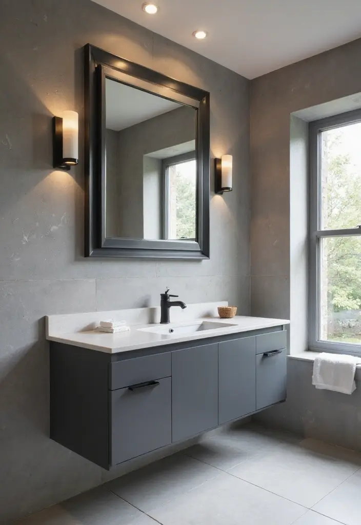 29 Modern Gray Bathroom Designs That Feel Sophisticated - 9. Chic Vanity Designs 1