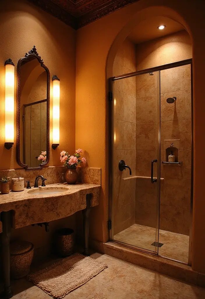 29 Moroccan Style Bathroom Designs Full Of Detail - 23. Layered Lighting 1
