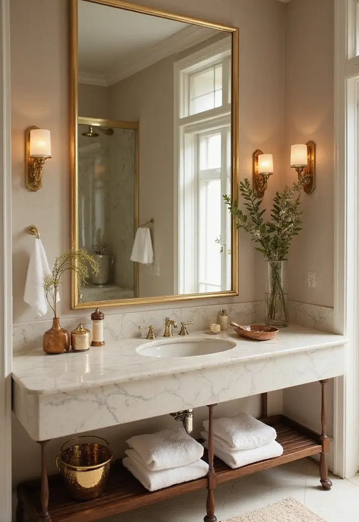 29 Navy Blue And Gold Bathroom Designs That Exude Luxury - 15. Gold Accents in Decorative Objects 1