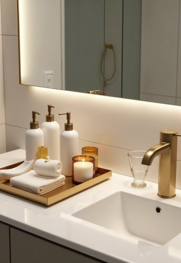 29 Navy Blue And Gold Bathroom Designs That Exude Luxury - 17. Gold Decorative Trays 1