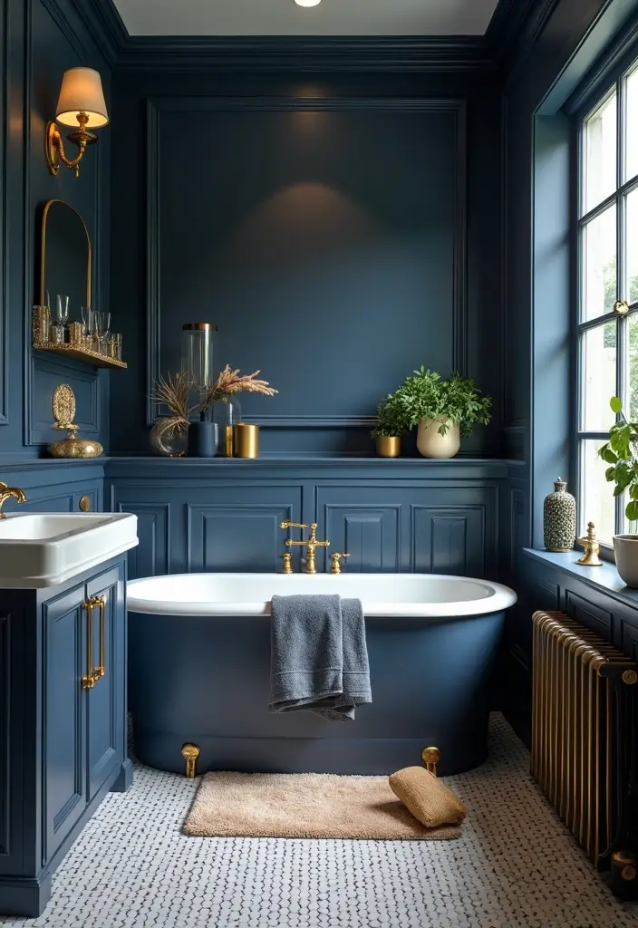 29 Navy Blue And Gold Bathroom Designs That Exude Luxury - 27. Cohesive Color Scheme 1
