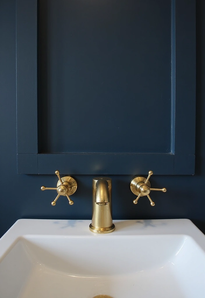 29 Navy Blue And Gold Bathroom Designs That Exude Luxury - 4. Elegant Gold Faucets 1