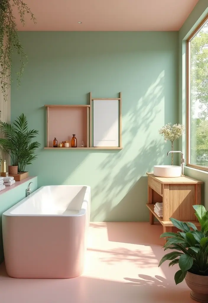 29 Pink And Green Bathroom Ideas That Look Trendy - 1. Soft Pastel Oasis 1