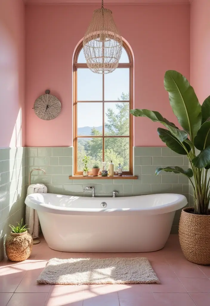 29 Pink And Green Bathroom Ideas That Look Trendy - 10. Relaxing Bathtub 1