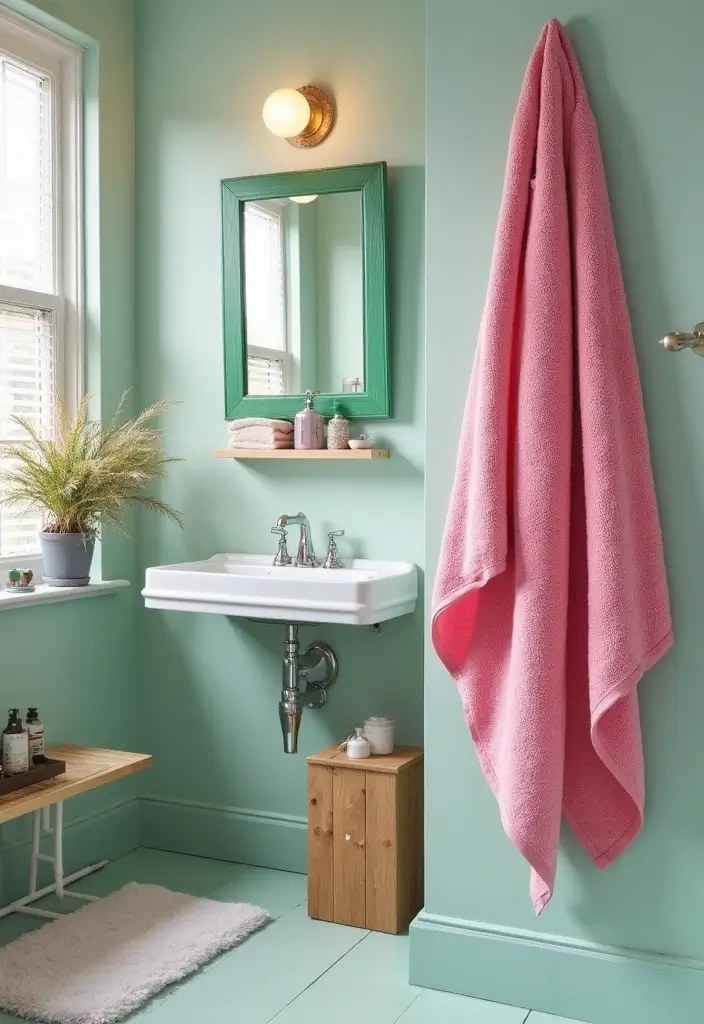 29 Pink And Green Bathroom Ideas That Look Trendy - 13. Vibrant Towels 1