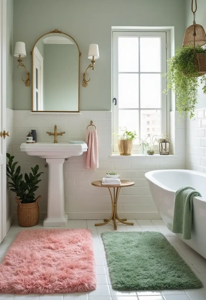 29 Pink And Green Bathroom Ideas That Look Trendy - 14. Floor Decor 1