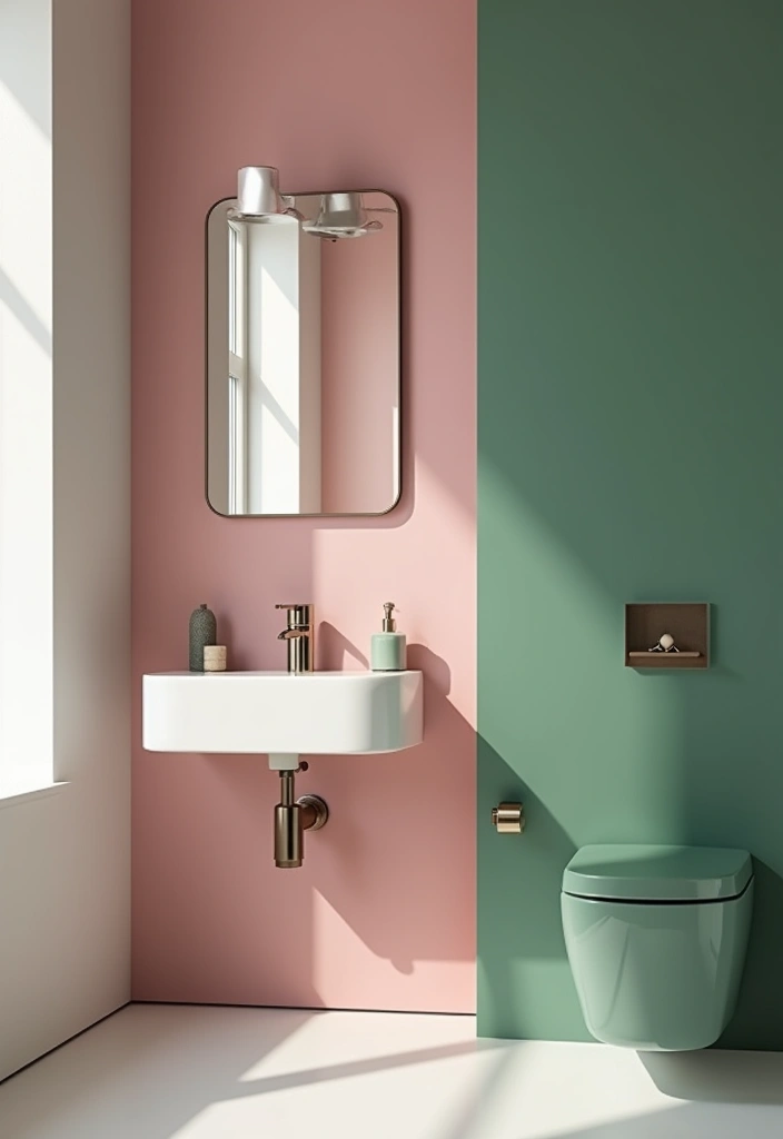 29 Pink And Green Bathroom Ideas That Look Trendy - 17. Sleek Modern Surfaces 1