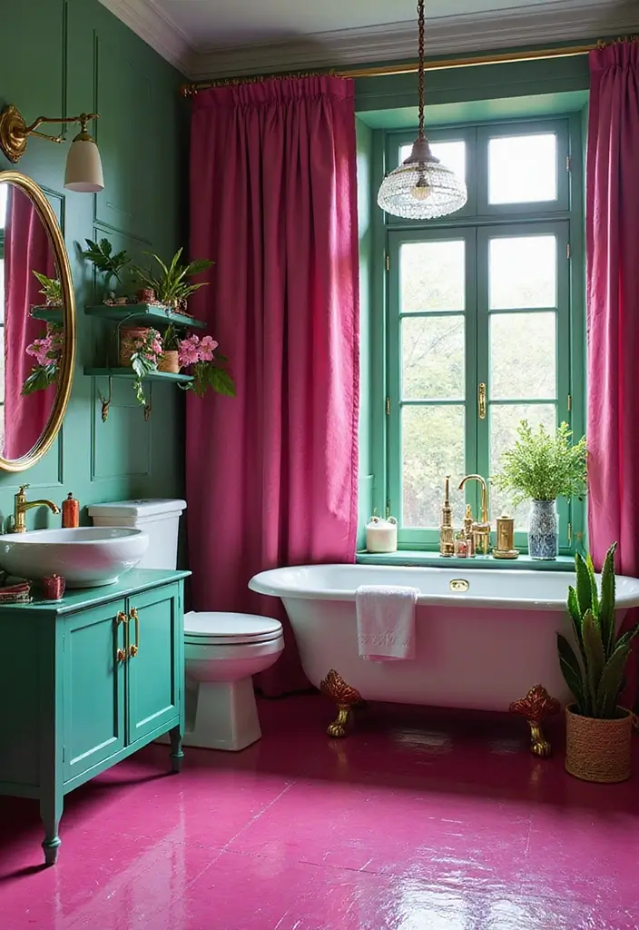 29 Pink And Green Bathroom Ideas That Look Trendy - 2. Bold and Bright 1