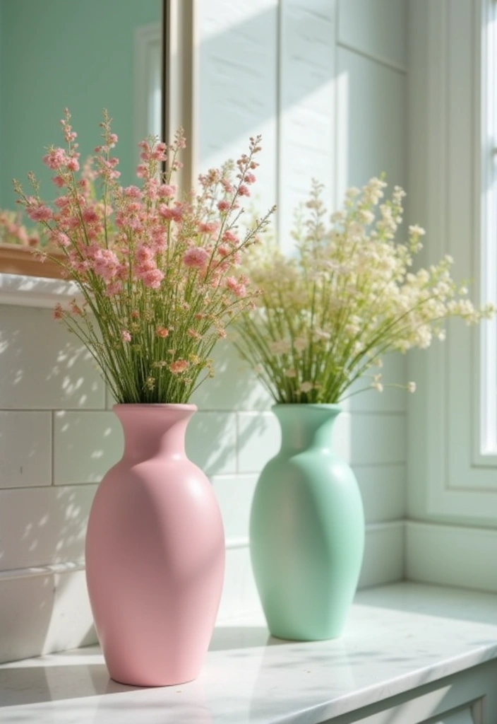 29 Pink And Green Bathroom Ideas That Look Trendy - 28. Fresh Flowers 1