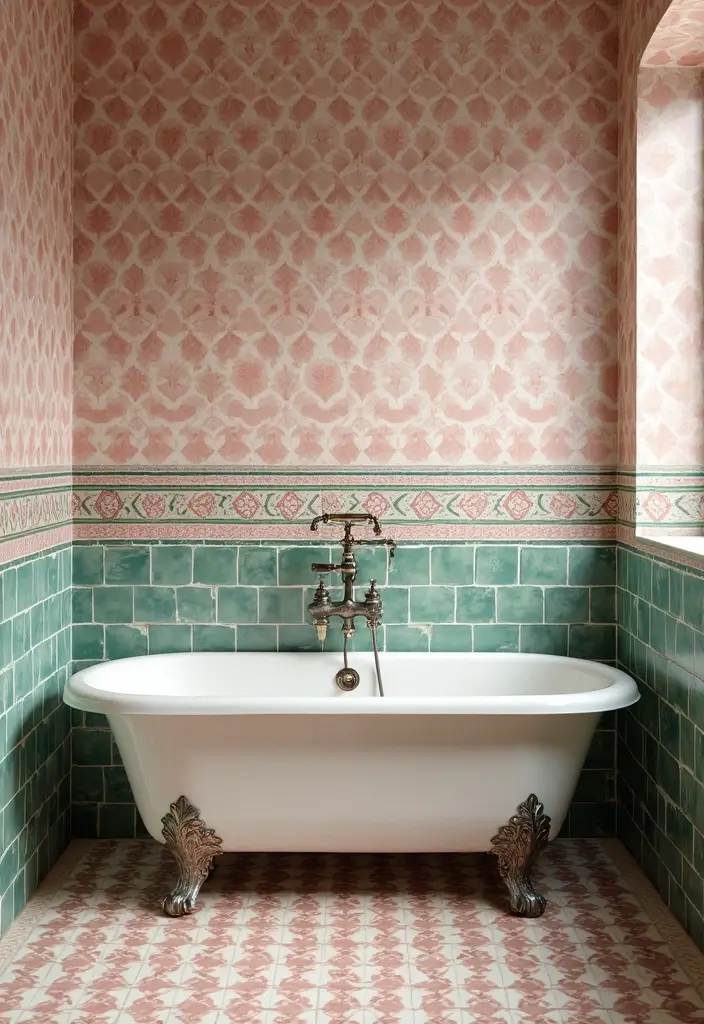 29 Pink And Green Bathroom Ideas That Look Trendy - 3. Bohemian Tiles 1