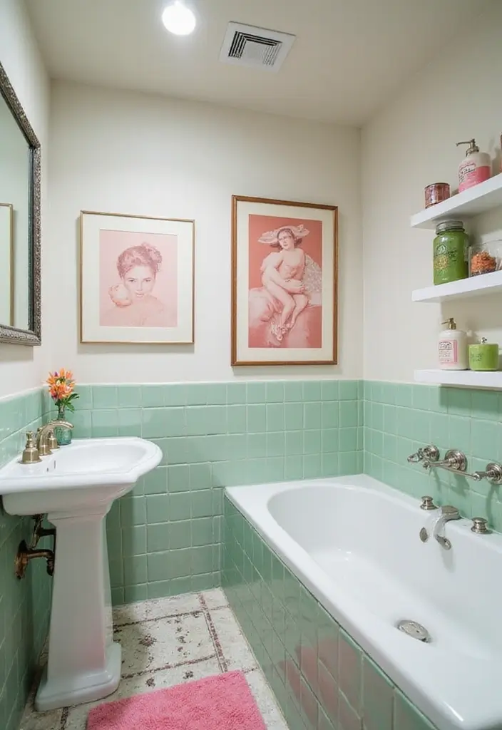 29 Pink And Green Bathroom Ideas That Look Trendy - 6. Artistic Accents 1