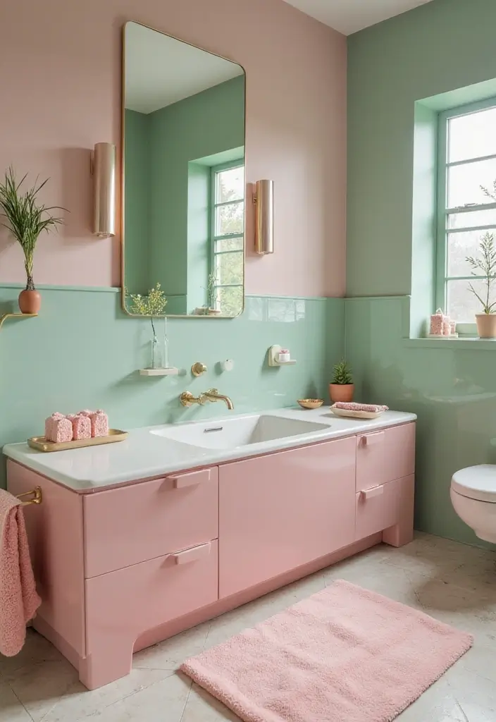29 Pink And Green Bathroom Ideas That Look Trendy - 9. Unique Fixtures 1