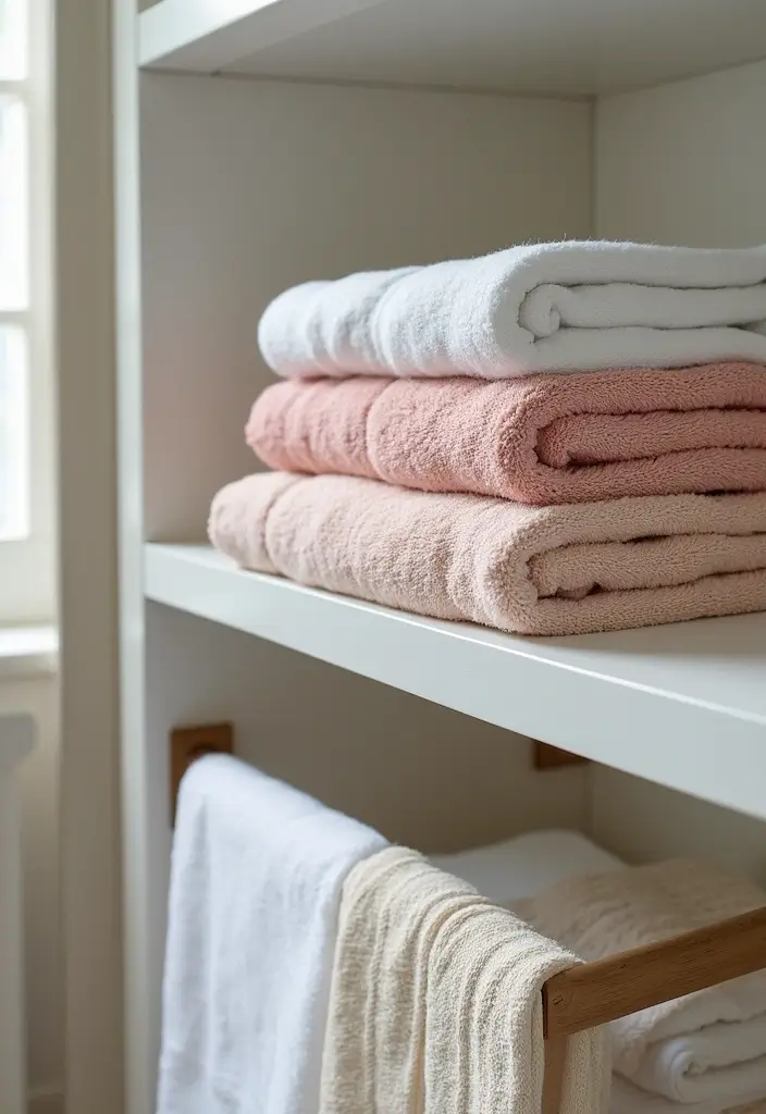 29 Towel Display In Bathroom Ideas That Look Boutique - 11. Color-Coded Displays 1