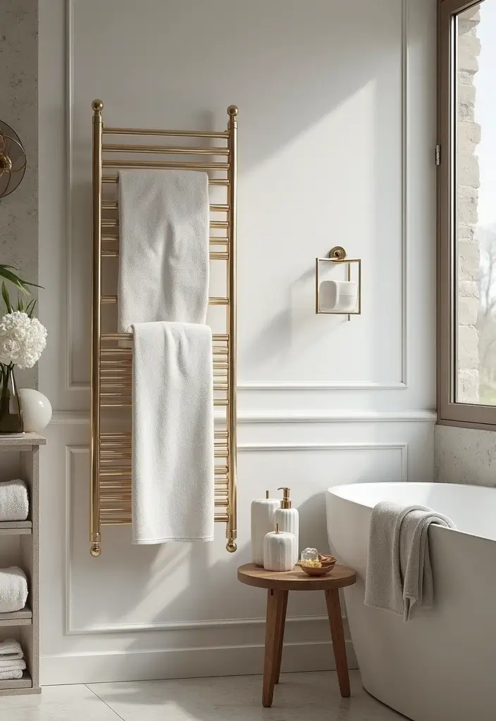 29 Towel Display In Bathroom Ideas That Look Boutique - 13. Use of Artful Holders 1