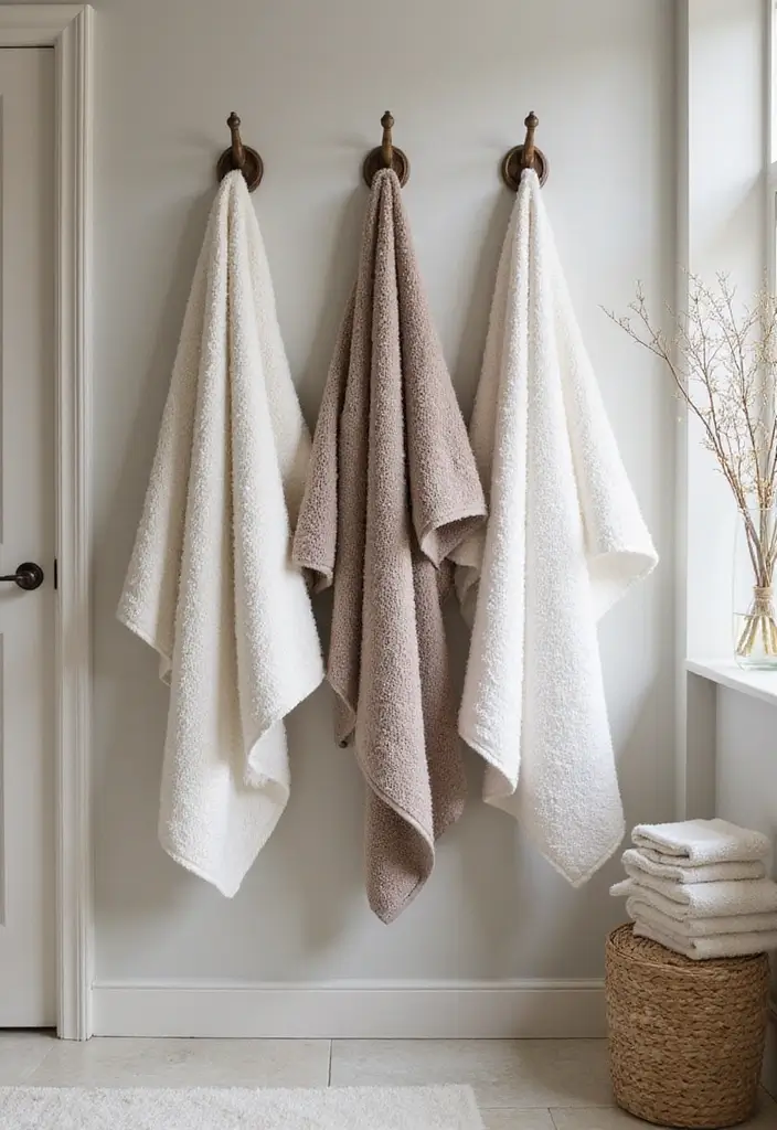 29 Towel Display In Bathroom Ideas That Look Boutique - 18. Monochromatic Towel Displays 1