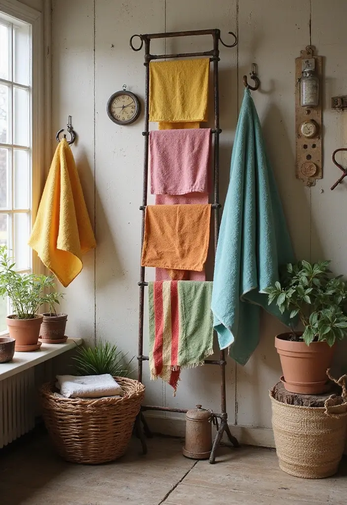 29 Towel Display In Bathroom Ideas That Look Boutique - 19. Vintage Inspired Displays 1