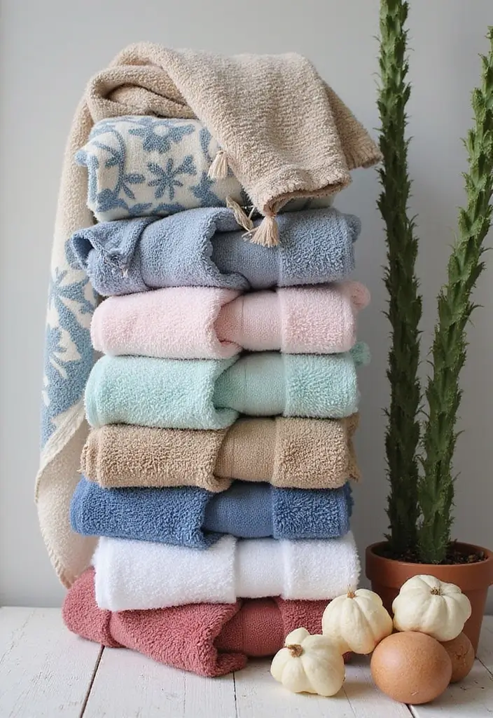 29 Towel Display In Bathroom Ideas That Look Boutique - 20. Mixing Patterns 1