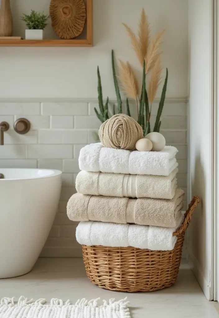 29 Towel Display In Bathroom Ideas That Look Boutique - 26. Eco-Friendly Towel Displays 1