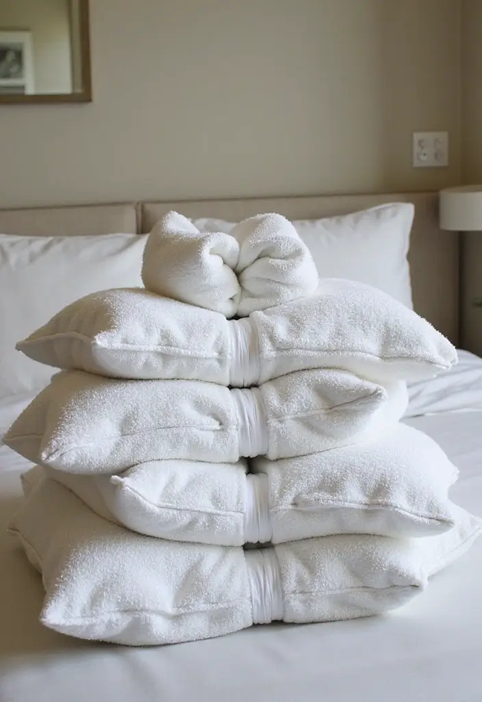 29 Towel Display In Bathroom Ideas That Look Boutique - 29. Folded Towel Pillows 1