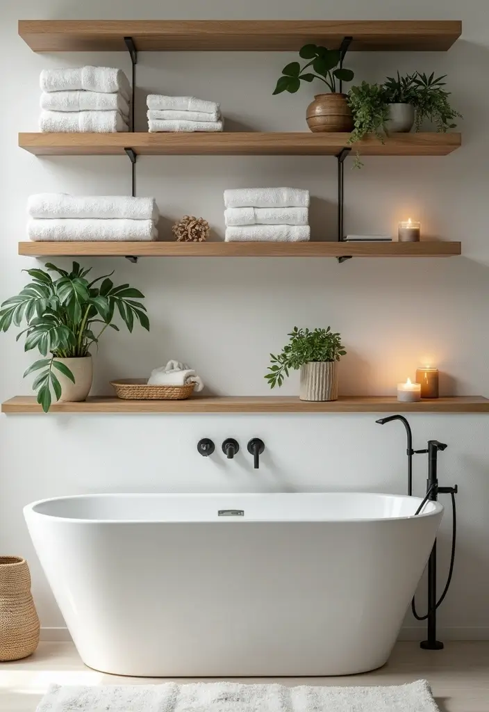 29 Towel Display In Bathroom Ideas That Look Boutique - 5. Open Shelving Displays 1