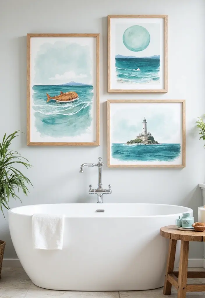 29 Under The Sea Bathroom Ideas For Kids And Adults - 24. Beachy Wall Art 1