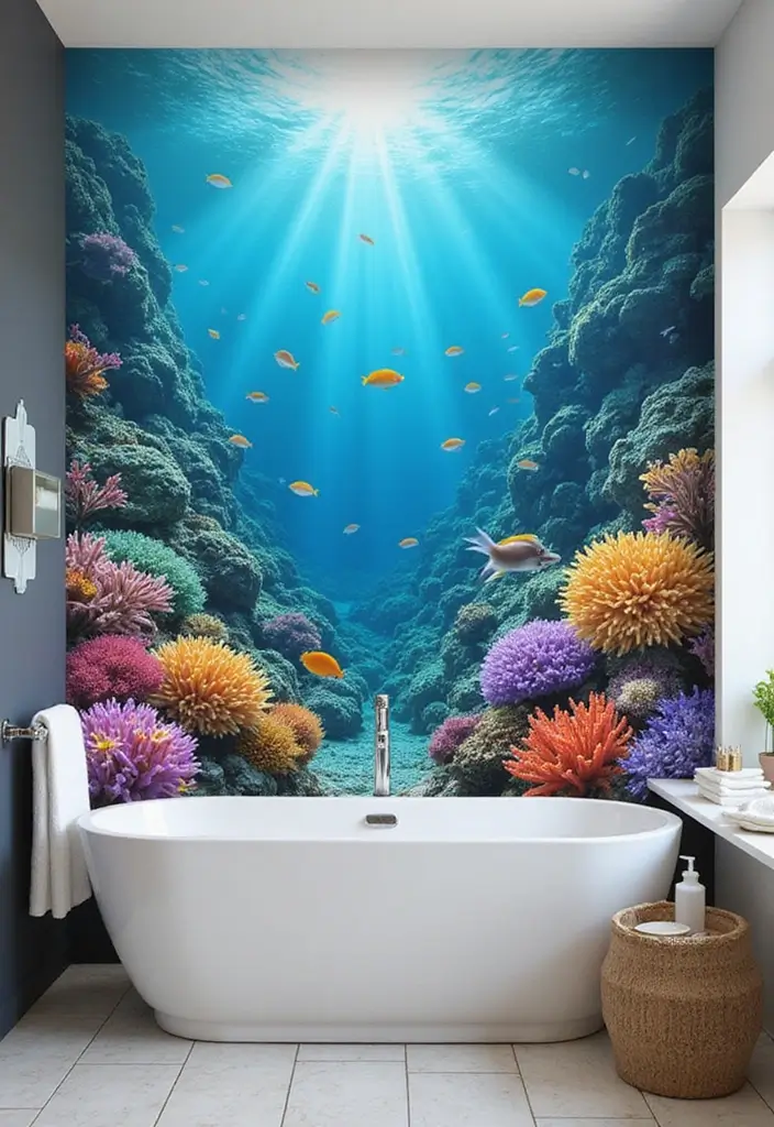 29 Under The Sea Bathroom Ideas For Kids And Adults - 3. Underwater Mural Magic 1