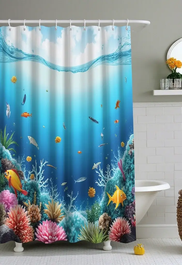 29 Under The Sea Bathroom Ideas For Kids And Adults - 5. Ocean-Inspired Shower Curtains 1