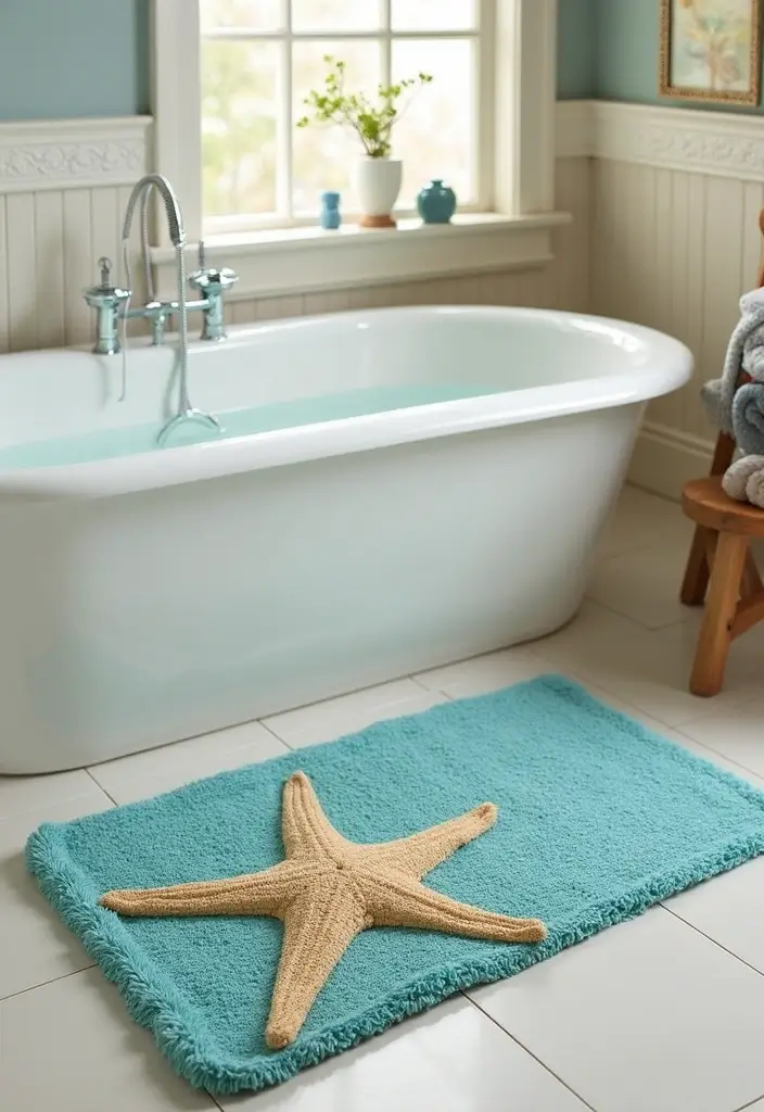 29 Under The Sea Bathroom Ideas For Kids And Adults - 8. Coastal-Themed Bath Mats 1