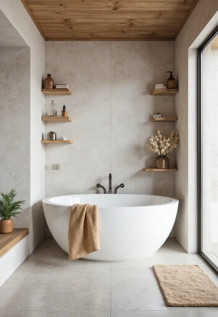29 White And Wood Bathroom Ideas That Feel Warm - 23. Layering Textures with White and Wood 1