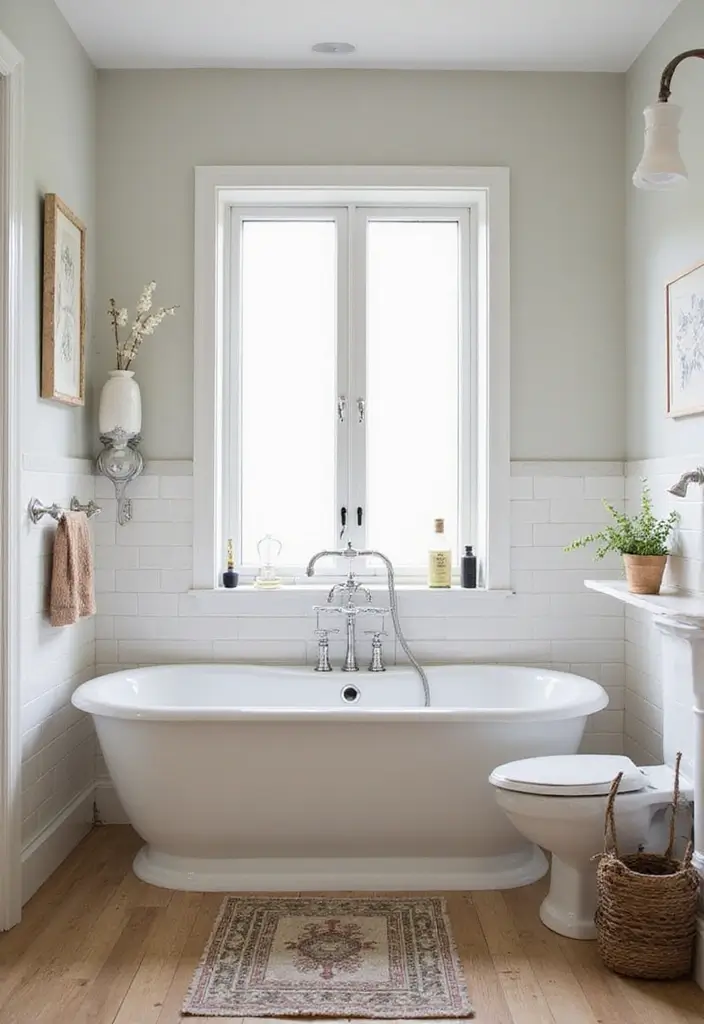 29 White And Wood Bathroom Ideas That Feel Warm - 6. Vintage Fixtures with Modern White and Wood Finish 1