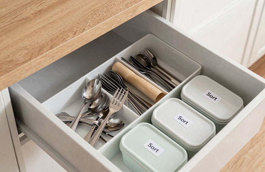 5 Kitchen Drawer Organization Tips That Actually Work 1 empty sort and label kitchen drawer piles